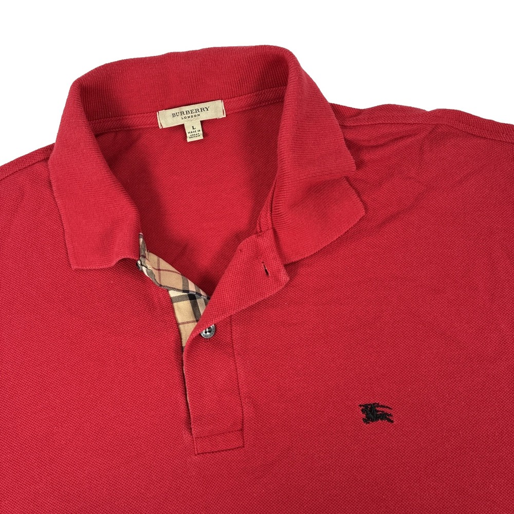 Mens Burberry London Nova Check Short Sleeve Polo Shirt Size Large Red